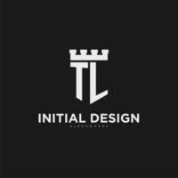 iniziali tl logo monogramma con scudo e fortezza design vettore