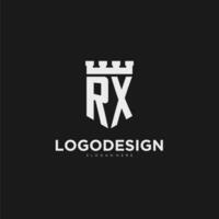 iniziali rx logo monogramma con scudo e fortezza design vettore