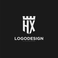 iniziali hx logo monogramma con scudo e fortezza design vettore