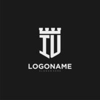 iniziali iu logo monogramma con scudo e fortezza design vettore