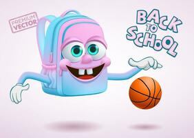 indietro per scuola vettore carino scuola Borsa cartone animato giocando pallacanestro
