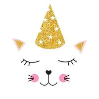 piccolo gatto carino con berretto festivo da festa per il design di carte e magliette. illustrazione vettoriale