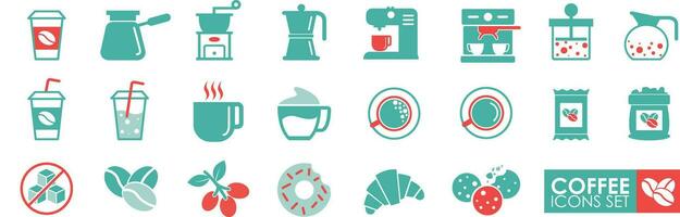 impostato di il caffè icona. solido icona semplice stile. contiene come icone come caffè creatore macchina, fagioli, e di più. vettore