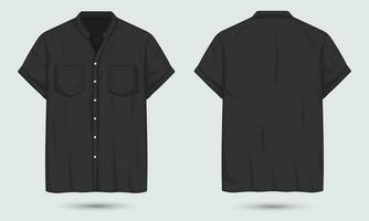 corto manica nero casuale camicia modello davanti e indietro Visualizza vettore