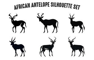 africano antilope vettore silhouette fascio, nero sagome di antilope animali isolato su un' bianca sfondo