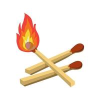 fiammiferi e fuoco di oggetti vettoriali isolati dei cartoni animati