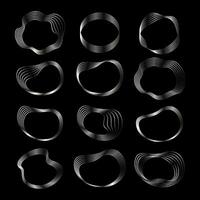 impostato di ovale ondulato argento montatura su un' nero sfondo, arte deco argento elementi. vettore di astratto lineare oggetti