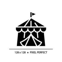 2d pixel Perfetto glifo stile circo tenda icona, isolato vettore, silhouette edificio illustrazione. vettore