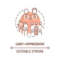 lgbt oppressione rosso concetto icona. discriminazione di minoranze. sociale ingiustizia astratto idea magro linea illustrazione. isolato schema disegno. modificabile ictus vettore