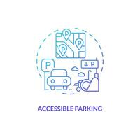 accessibile parcheggio blu pendenza concetto icona. sedia a rotelle trasporto. invalidità sostegno. barriera gratuito. riservato parcheggio astratto idea magro linea illustrazione. isolato schema disegno vettore