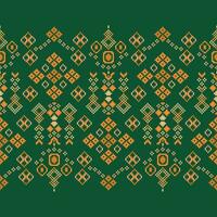 etnico geometrico tessuto modello attraversare punto.ikat ricamo etnico orientale pixel modello verde sfondo. astratto, vettore, illustrazione. trama, abbigliamento, cornice, decorazione, motivi, seta sfondo. vettore