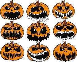 impostato zucche su bianca sfondo, principale simbolo di vacanza contento Halloween, arancia zucca con pauroso e il male Sorridi. per il vacanze Halloween vettore illustrazione