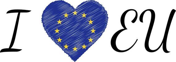 io amore nazione europeo unione Unione Europea, testo con cuore scarabocchio vettore