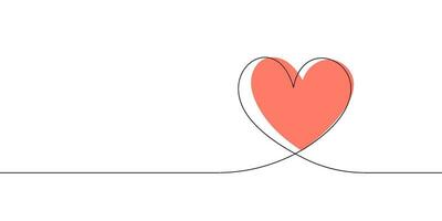 cuore e amore nel vettore continuo linea arte illustrazione di un' romantico minimalista nozze carta su un' bianca sfondo. un' nozze cuore schizzo con artistico linea design. vettore illustrazione amore arte.