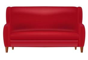 vista frontale realistica del divano rosso isolata sull'illustrazione bianca di vettore del fondo