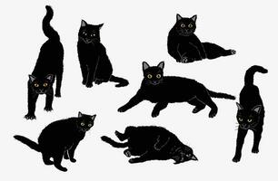 carino cartone animato nero gatto impostato vettore