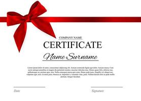 sfondo del modello di certificato con fiocco rosso. premio diploma design vuoto. illustrazione vettoriale