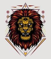 vettore testa di leone con sfondo ornamento. illustrazione del re del leone per il design della camicia