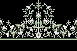 etnico senza soluzione di continuità frontiere e fiore ornamento motivo disegna Lavorando illustrazione fiori e ornamento motivo design elementi scollatura modello pizzo ricamo tessile floreale vettore