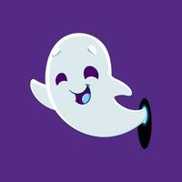 cartone animato carino Halloween fantasma scivola attraverso parete vettore