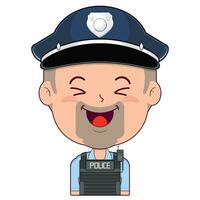 poliziotto contento viso cartone animato carino vettore