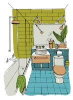 mano disegnato moderno bagno interno design. vettore colorato schizzo illustrazione.