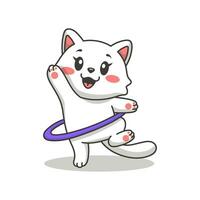 carino gatto giocando hula cerchio vettore illustrazione