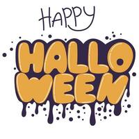 contento Halloween. lettering corto slogan citazione nel carino retrò graffiti stile. bolla mano disegnato lettere con nero ictus e striature di dipingere schizzi. vettore isolato su bianca sfondo