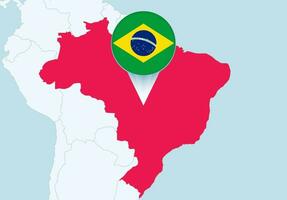 America con selezionato brasile carta geografica e brasile bandiera icona. vettore