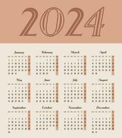 calendario 2024 anno. settimana inizia su lunedì. design per pianificatore, stampa, Stazionario, organizzatore. vettore
