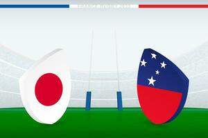 incontro fra Giappone e samoa, illustrazione di Rugby bandiera icona su Rugby stadio. vettore