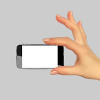 Siluetta 3d realistica della mano con il telefono cellulare. illustrazione vettoriale