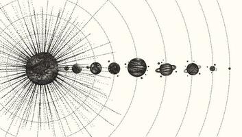 solare sistema nel dotwork stile. pianeti nel orbita. Vintage ▾ mano disegnato illustrazione. vettore