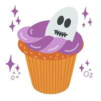 Halloween spaventoso Cupcake con pauroso fantasma vettore clipart