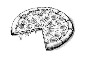 affettato Pizza schizzo mano disegnato incisione stile vettore illustrazione.