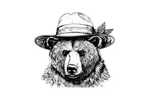 orso testa nel il cappello logotipo vettore incisione stile illustrazione