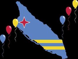 aruba mappa colorata e bandiera con palloncini celebrativi vettore