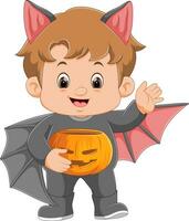 carino ragazzo nel luminosa Halloween pipistrello costume celebrare vacanza vettore