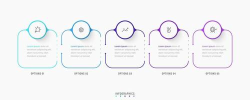 modello di progettazione di etichetta infografica vettoriale con icone e 5 opzioni o passaggi. può essere utilizzato per diagramma di processo, presentazioni, layout del flusso di lavoro, banner, diagramma di flusso, grafico informativo.