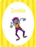 flashcard del vocabolario con la parola zombie vettore