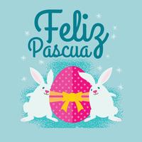 Simpatico coniglietto di Pasqua con illustrazione di uova per Feliz Pascua vettore