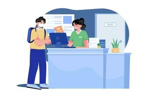 receptionist ospedaliera che si consulta con il paziente vettore