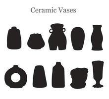 vettore silhouette nera con illustrazioni di raccolta di vasi in ceramica isolato su bianco. usalo come elemento per la progettazione di biglietti di auguri, poster, banner, post sui social media, inviti, design grafico