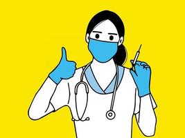 medici in maschera con siringa e vaccino. concetto di vaccinazione delle persone per la salute dell'immunità. covid19. sanità, coronavirus, prevenzione e immunizzazione. disegno vettoriale