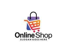 in linea negozio logo disegni modello. illustrazione vettore grafico di shopping carrello e negozio Borsa combinazione logo design concetto. Perfetto per commercio elettronico, saldi, sconto o memorizzare ragnatela elemento. azienda emblema