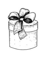 confezione regalo disegnata a mano con un fiocco isolato su bianco. illustrazione vettoriale in stile schizzo