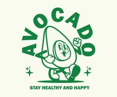 carino kawaii avocado adesivi. impostato di scarabocchio frutta su verde sfondo. di moda arredamento per taccuino o diario. mano disegnato vettore illustrazione nel piatto cartone animato stile.