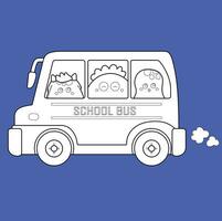 carino mostro scuola autobus astratto cartone animato digitale francobollo schema vettore