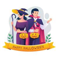 contento Halloween bambini con loro genitori e Halloween zucche illustrazione fascio imballare ottobre vettore eps