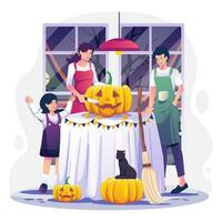 contento Halloween bambini con loro genitori e Halloween zucche illustrazione fascio imballare ottobre vettore eps